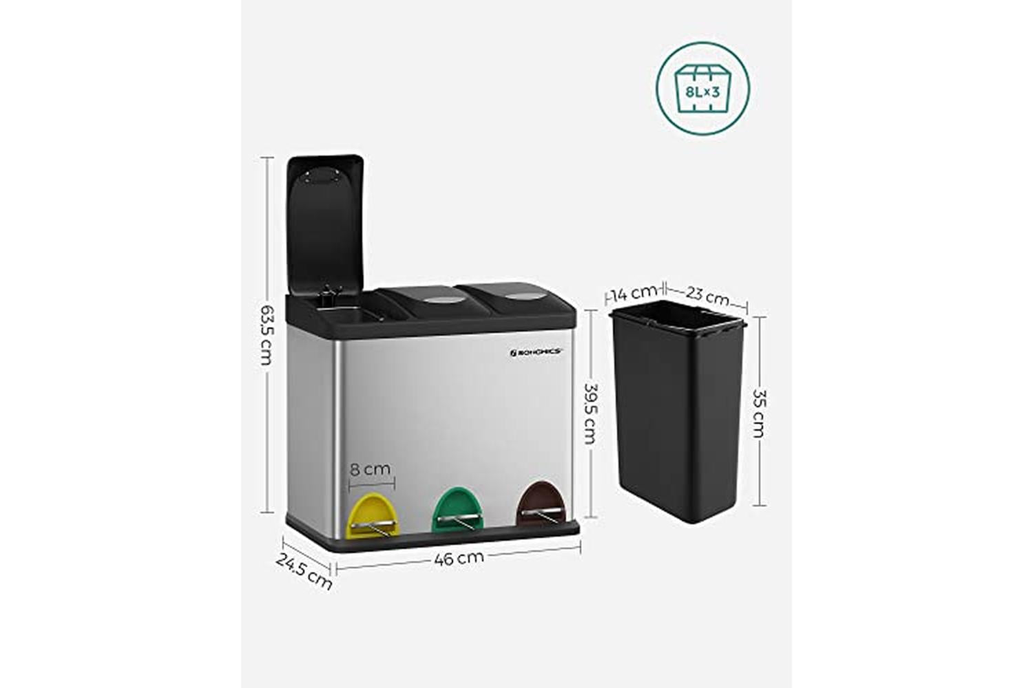 Songmics LTB24L Waste Separator Bin 24 Liters-5