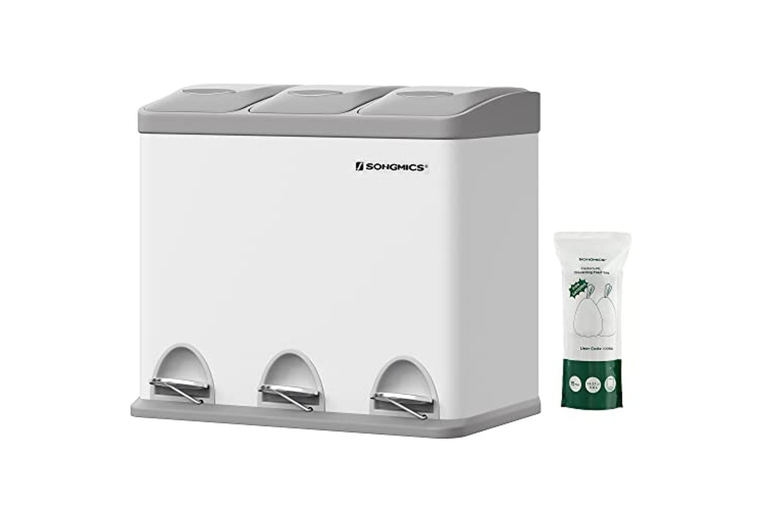 Songmics LTB24WT Garbage Can with 3 Compartments