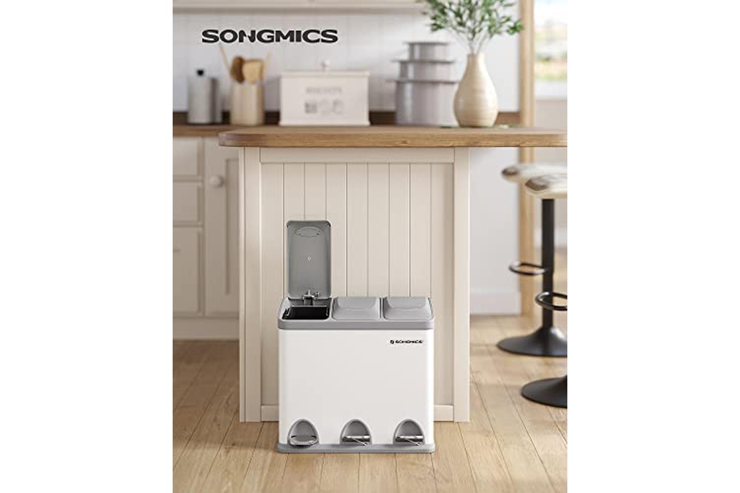 Songmics LTB24WT Garbage Can with 3 Compartments-2