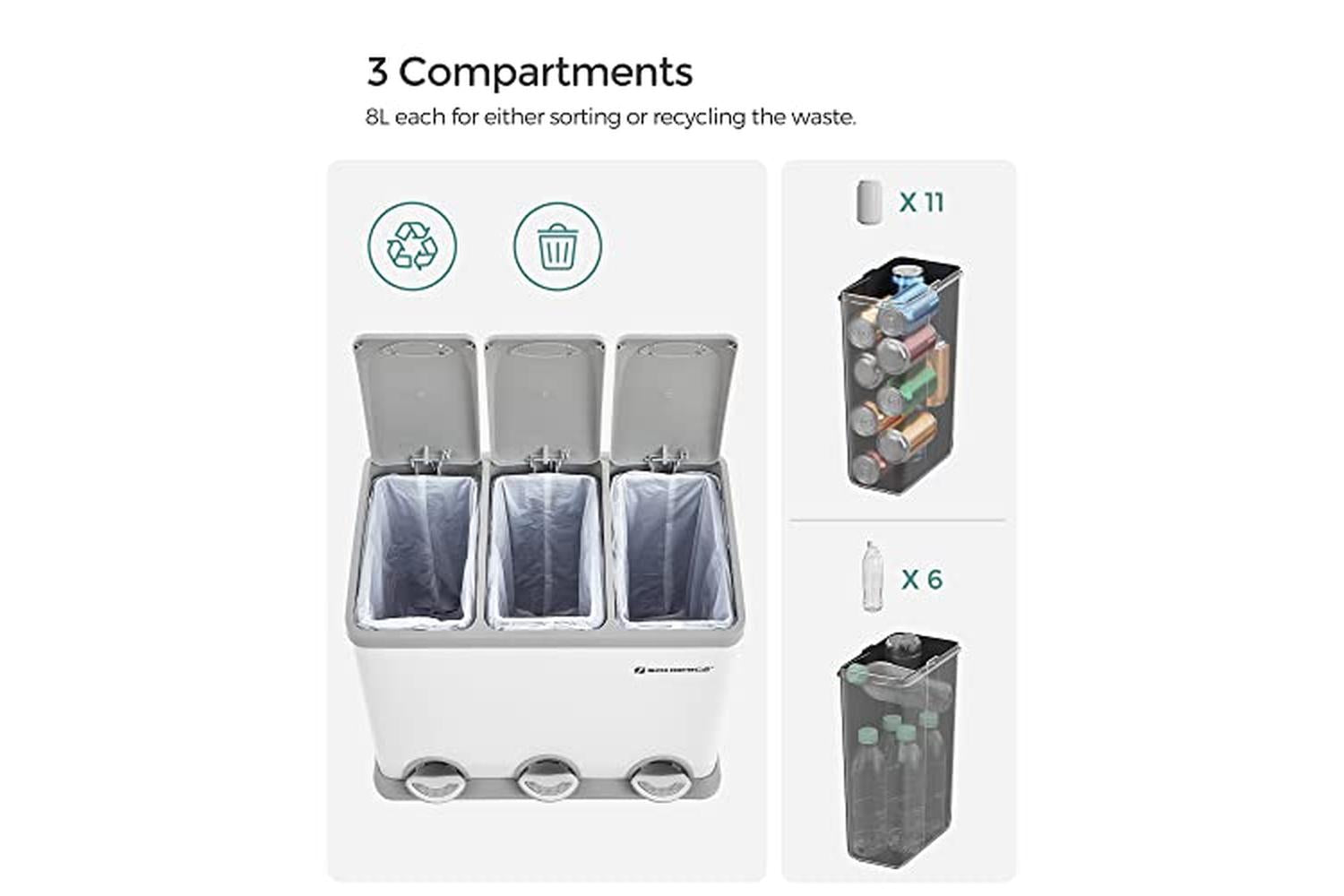 Songmics LTB24WT Garbage Can with 3 Compartments-3