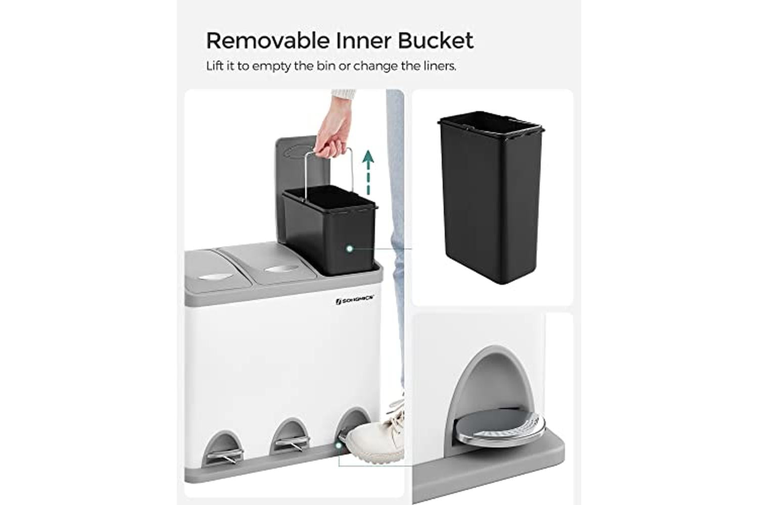Songmics LTB24WT Garbage Can with 3 Compartments-4