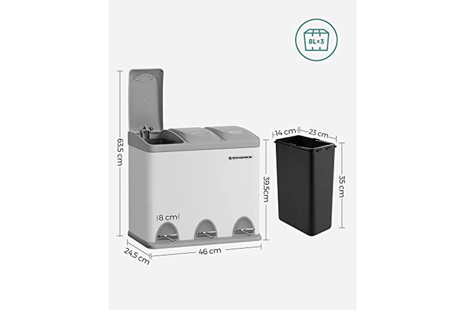 Songmics LTB24WT Garbage Can with 3 Compartments-5