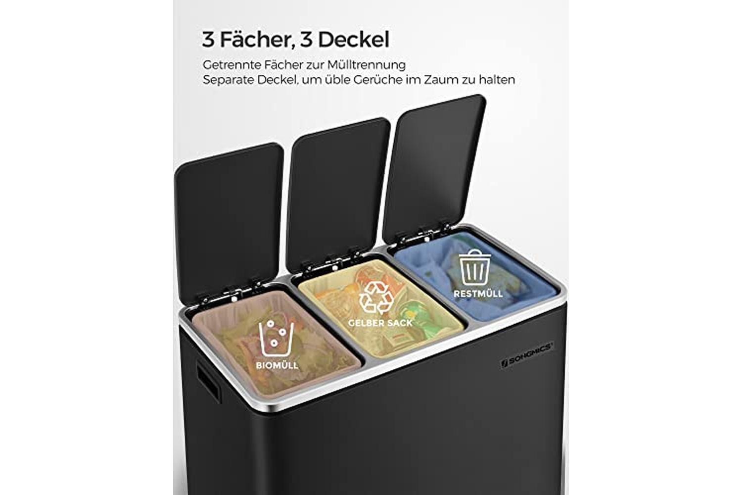 Songmics LTB54BK Garbage Can with 3 Compartments-3