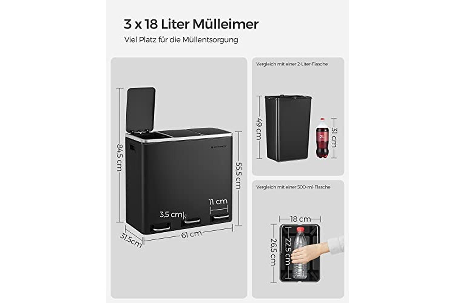 Songmics LTB54BK Garbage Can with 3 Compartments-7