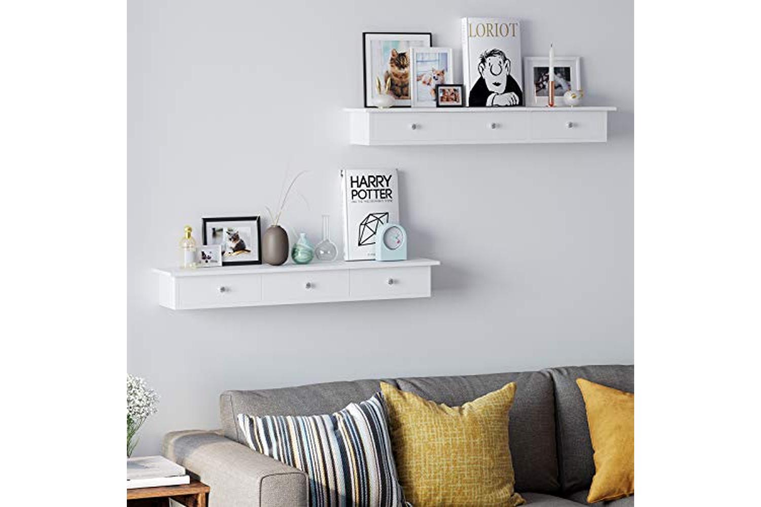 Songmics LWS085W01 Wall Shelf with Drawers | White-2