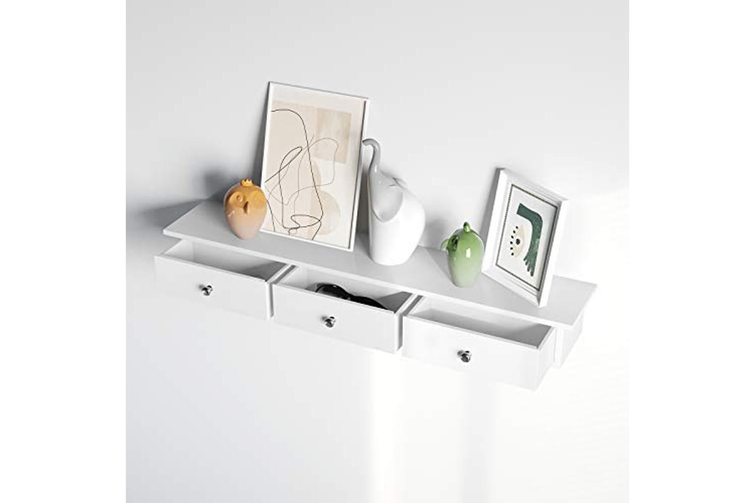 Songmics LWS085W01 Wall Shelf with Drawers | White-5
