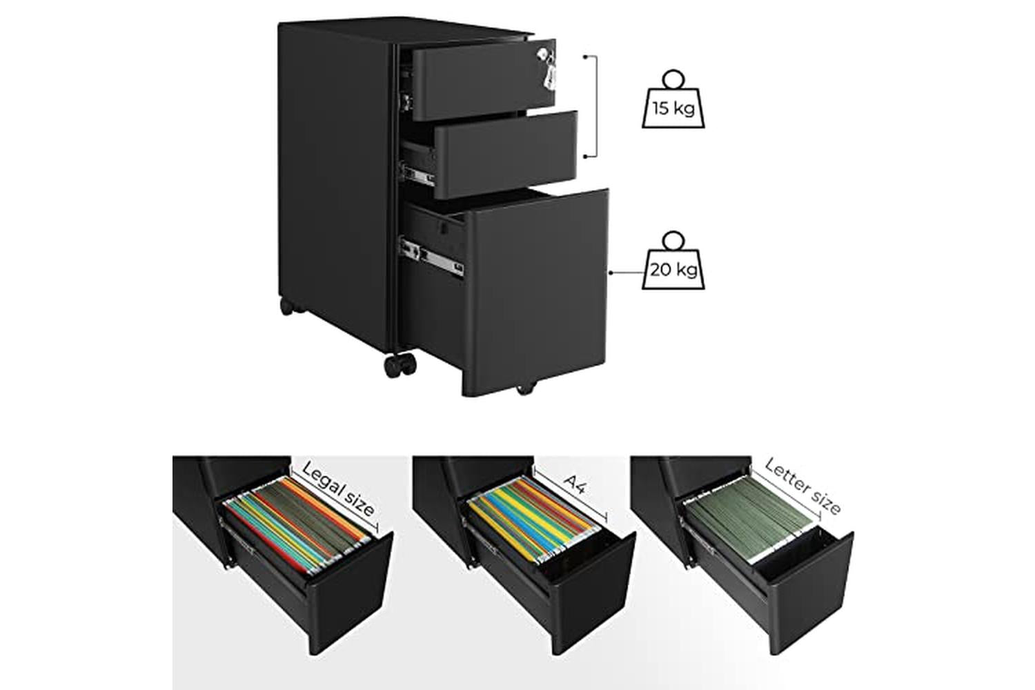 Songmics OFC030B01 Office Cabinet with Wheels and Lock | Black-5