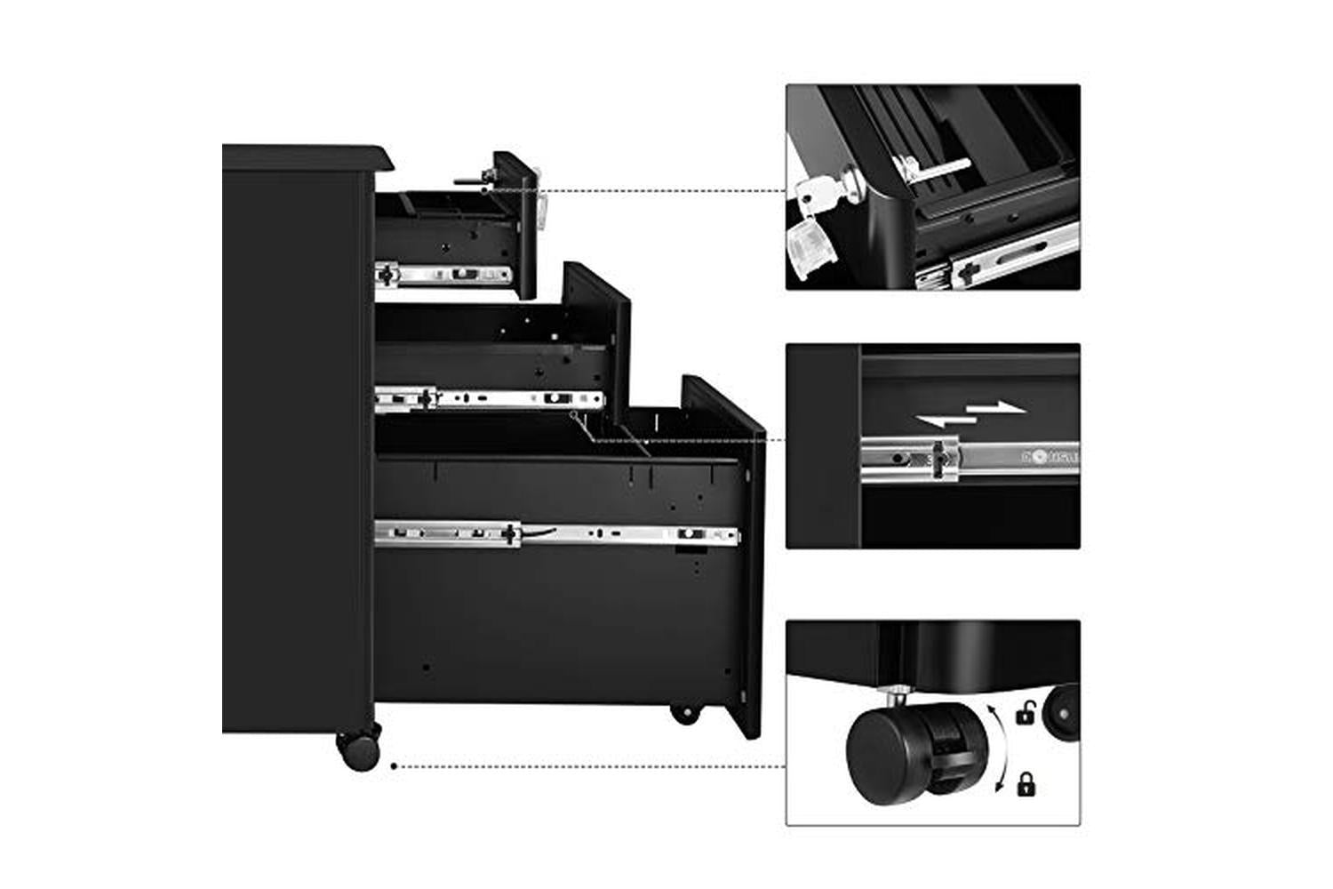 Songmics OFC030B01 Office Cabinet with Wheels and Lock | Black-6