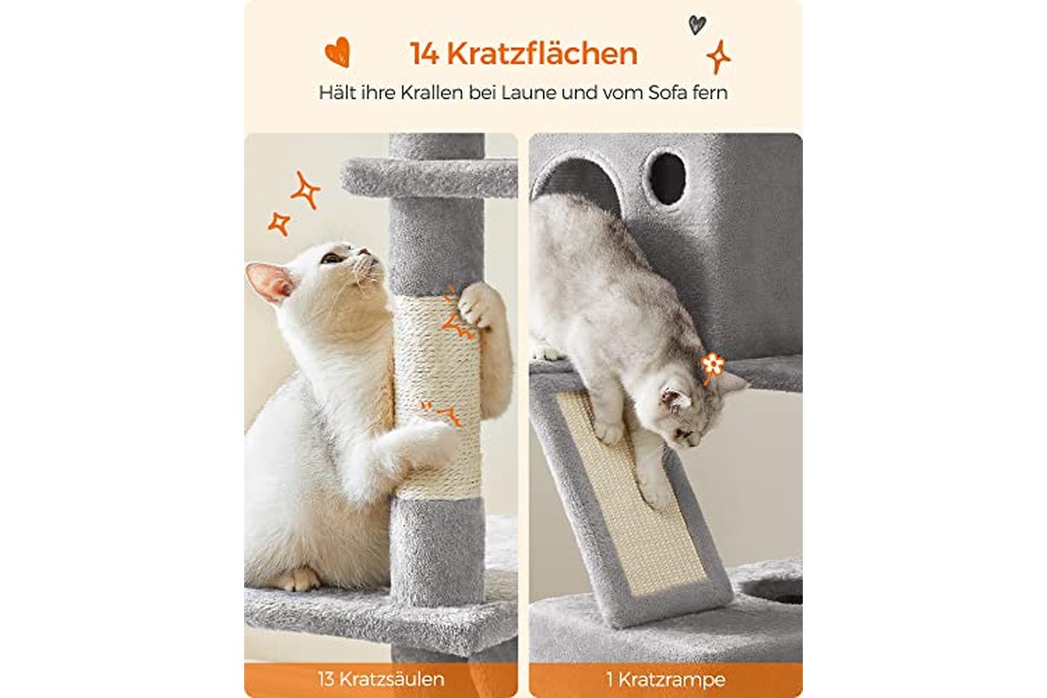 Feandrea PCT190W01 Scratching Post Cat Tree | Light Grey-5