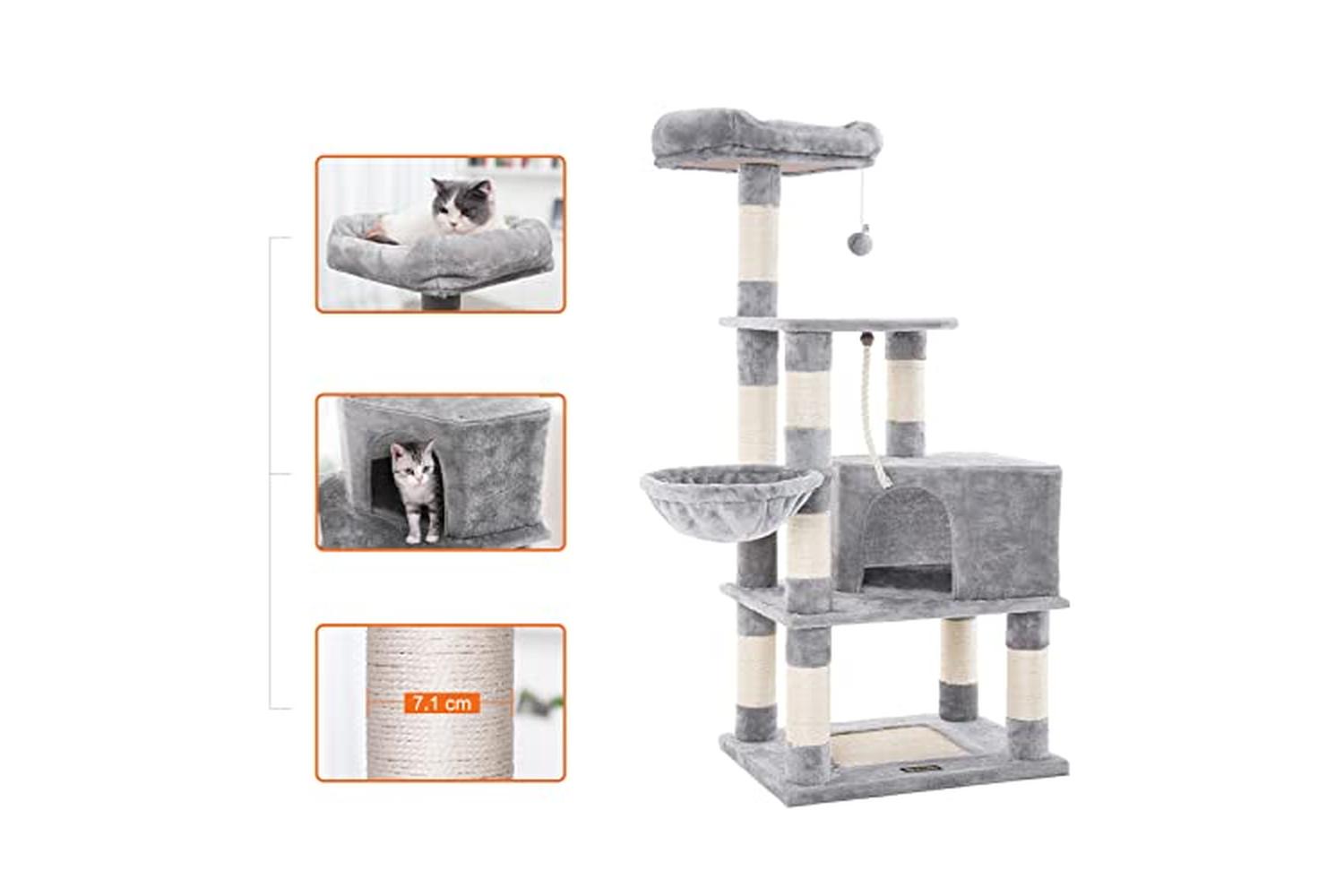 Feandrea PCT60W High Tower Scratching Post Cat Tree | Light Grey-4