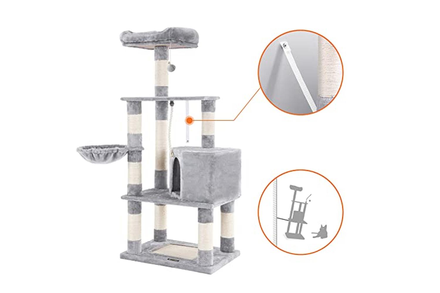 Feandrea PCT60W High Tower Scratching Post Cat Tree | Light Grey-5