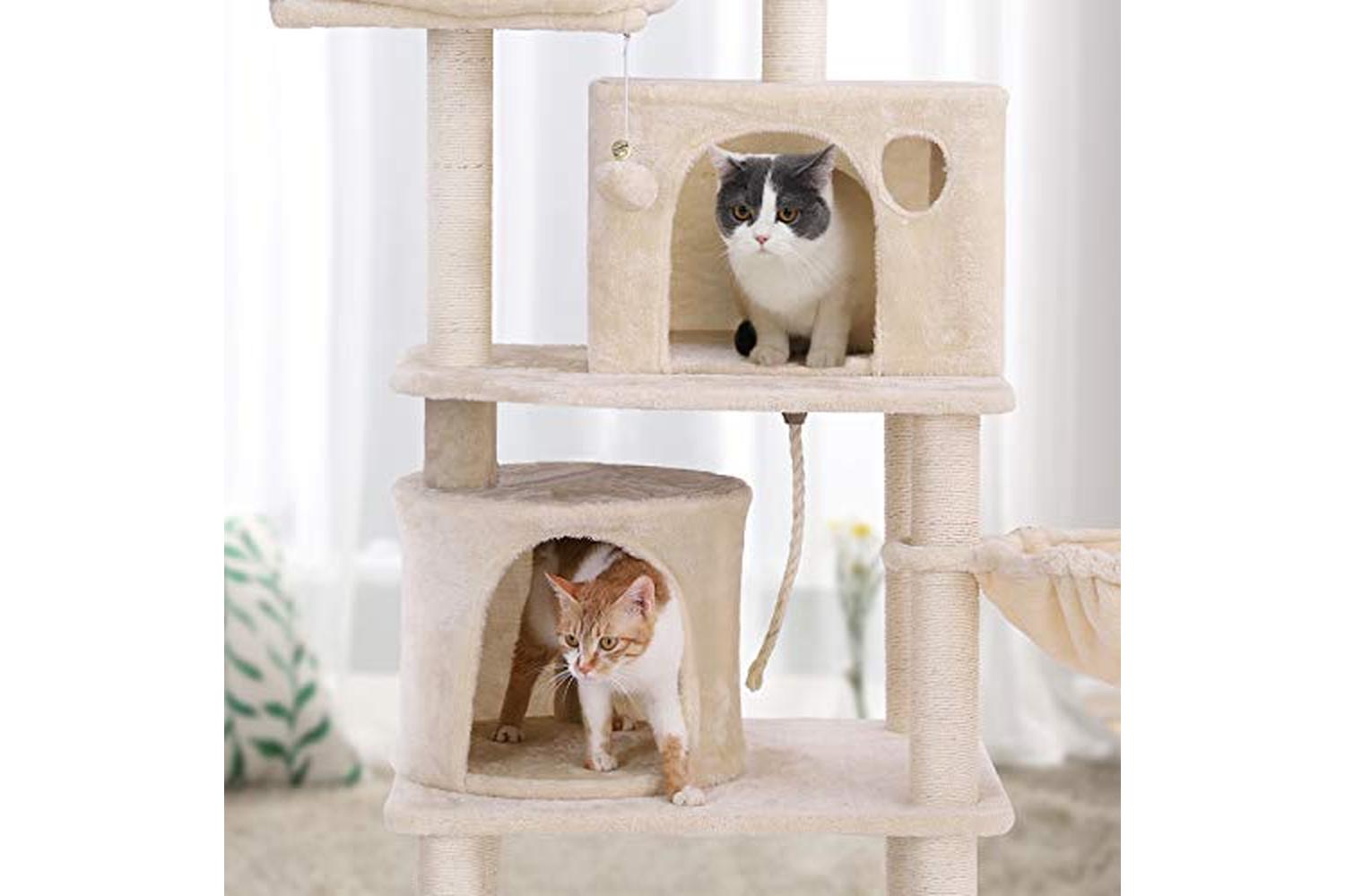 Feandrea PCT90M Scratching Post 2 Caves Cat Tree | Beige-4