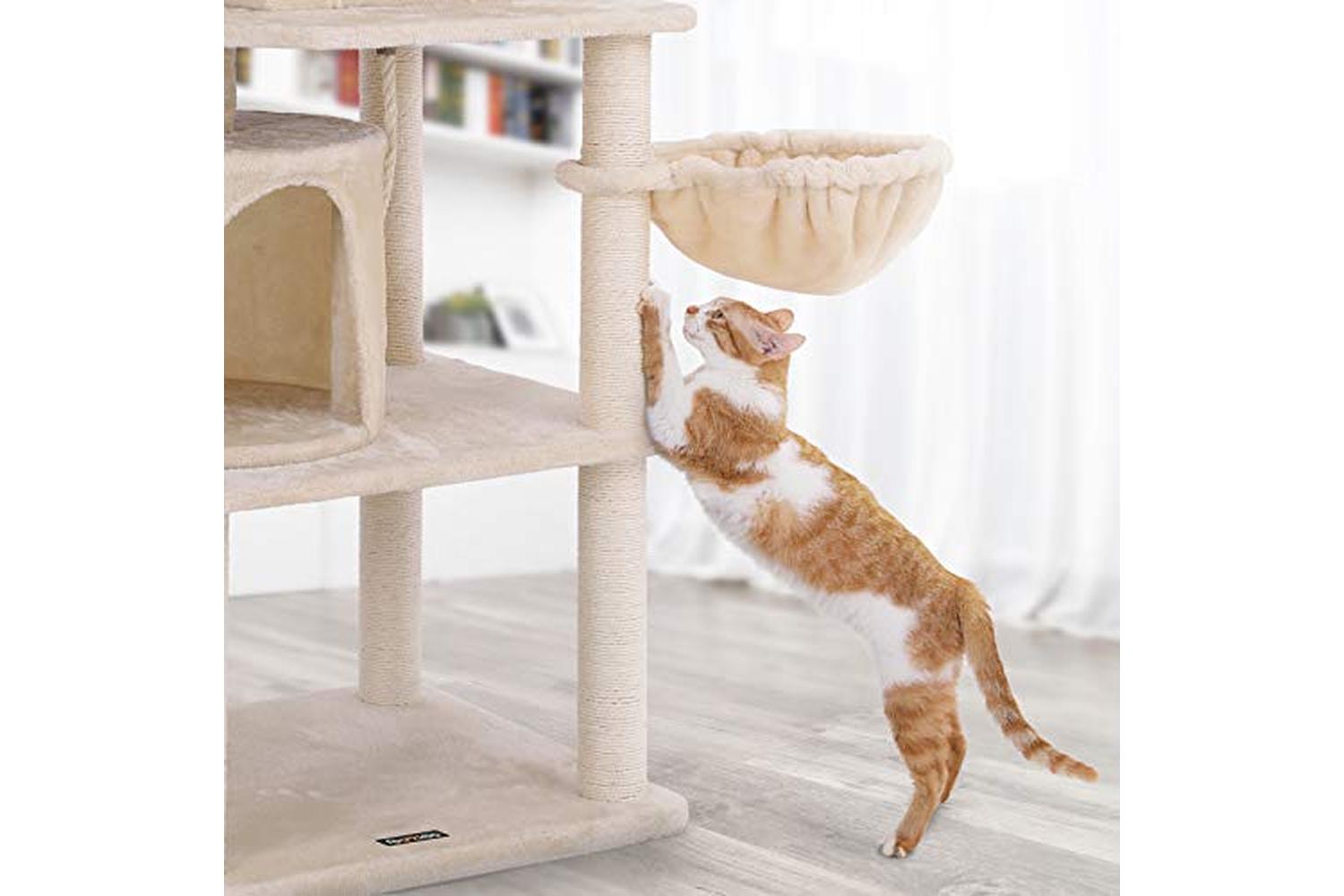 Feandrea PCT90M Scratching Post 2 Caves Cat Tree | Beige-5