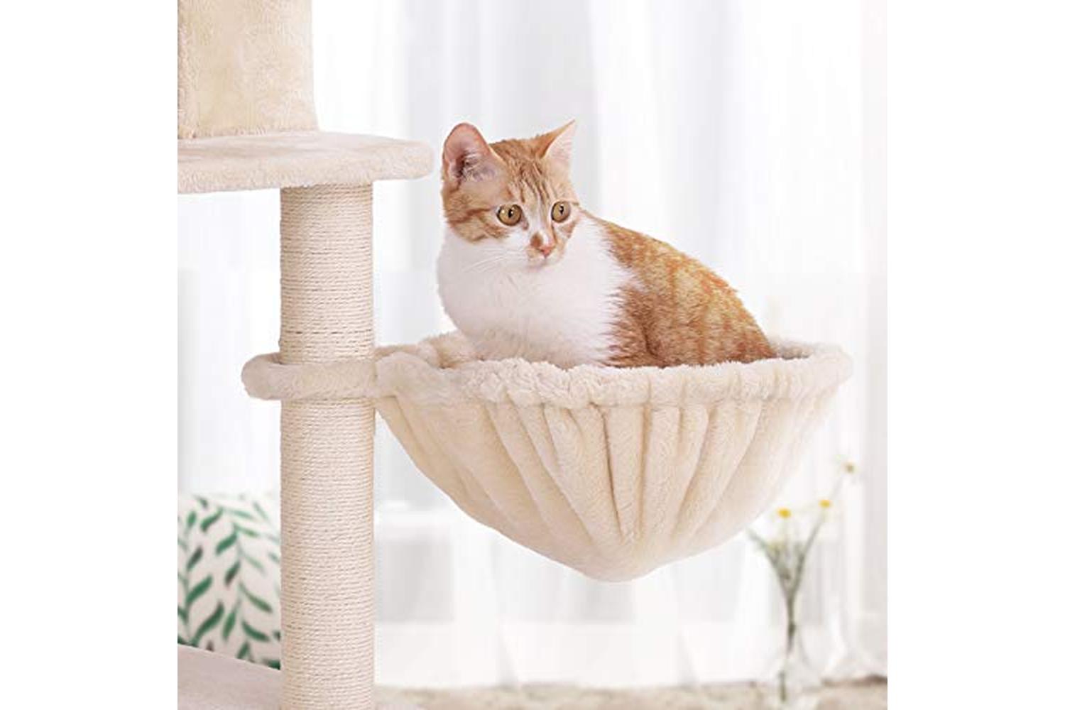 Feandrea PCT90M Scratching Post 2 Caves Cat Tree | Beige-6