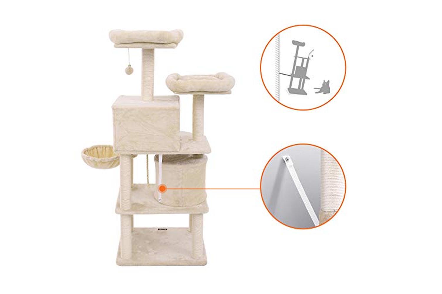 Feandrea PCT90M Scratching Post 2 Caves Cat Tree | Beige-7