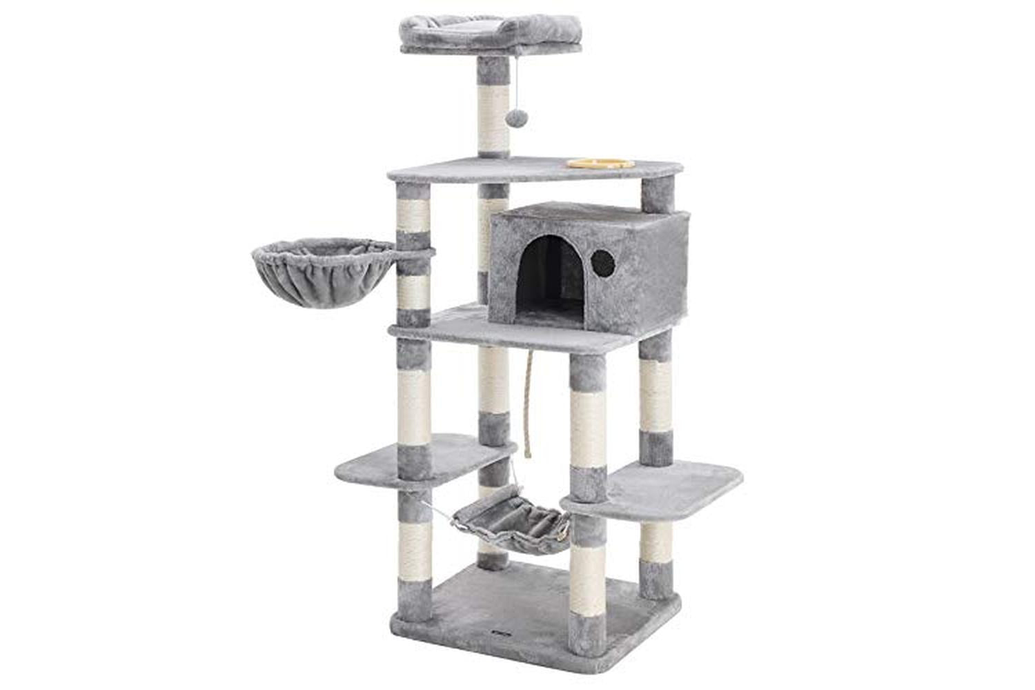 Feandrea PCT99W Scratching Post Cat Tree with Bowl | Light Grey