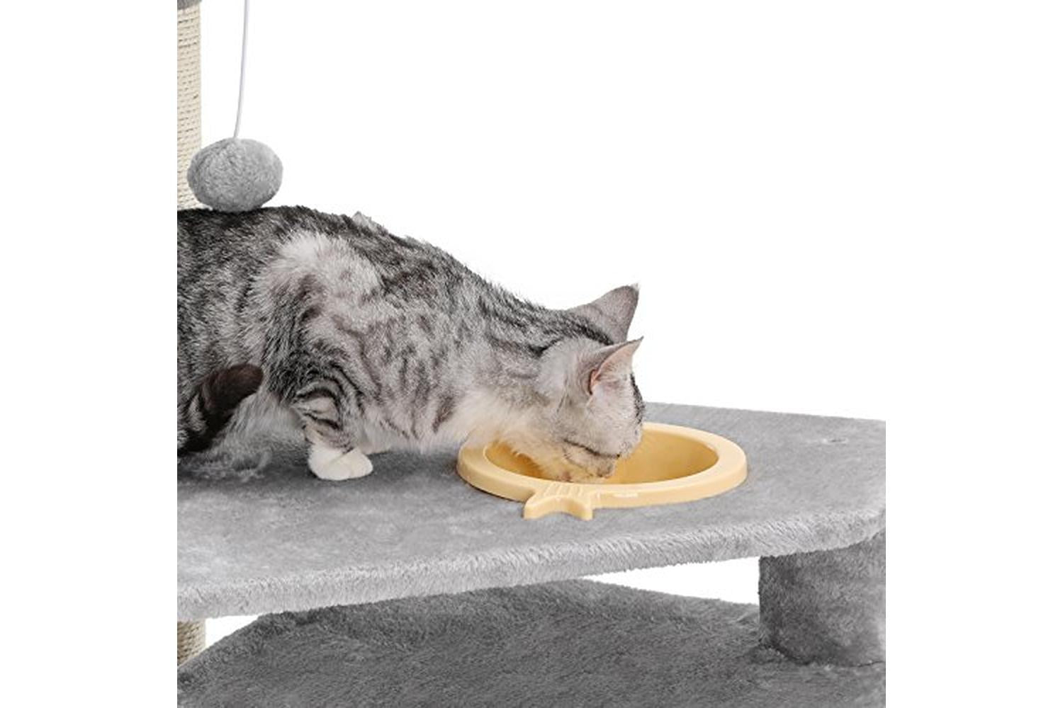 Feandrea PCT99W Scratching Post Cat Tree with Bowl | Light Grey-2