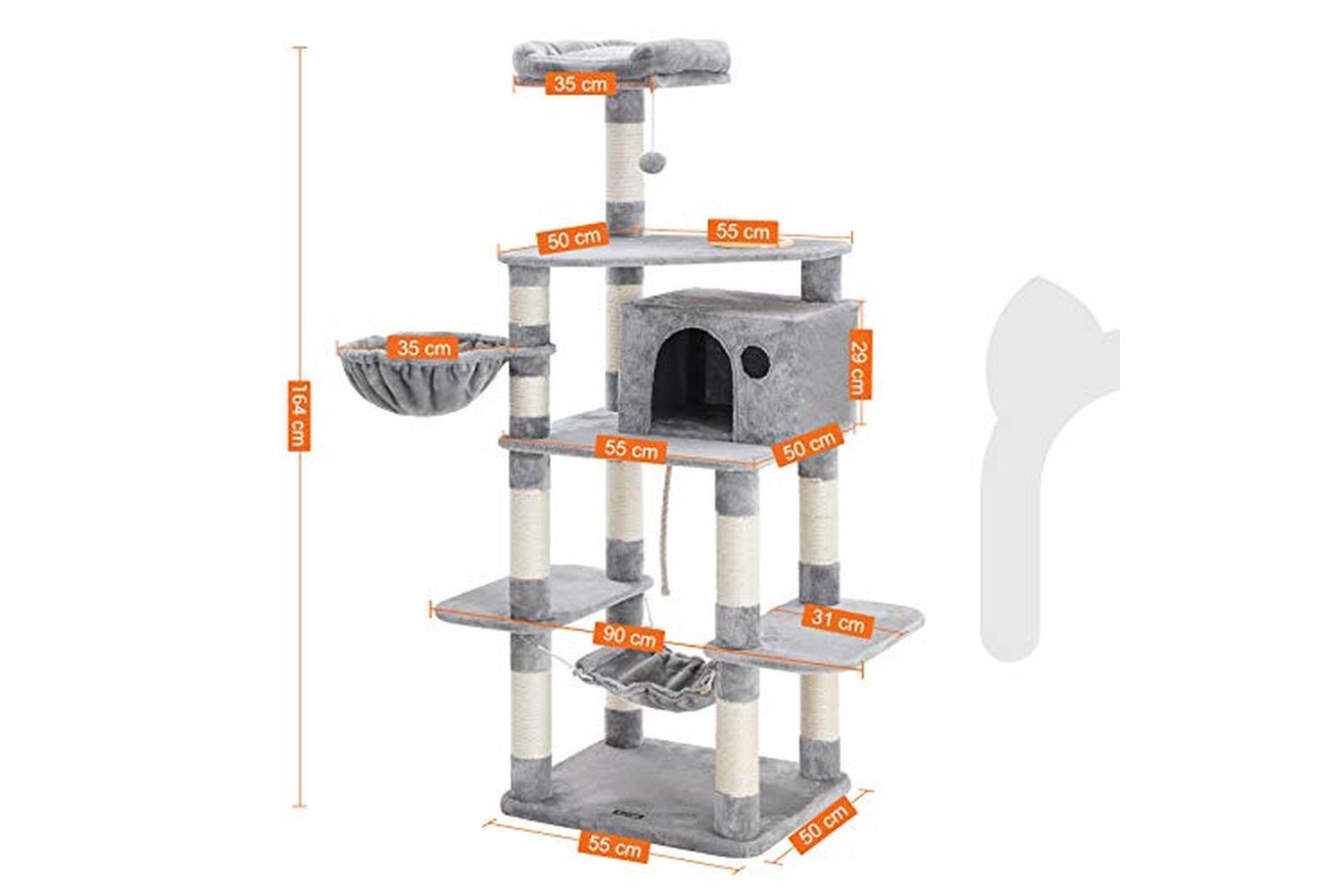 Feandrea PCT99W Scratching Post Cat Tree with Bowl | Light Grey-5