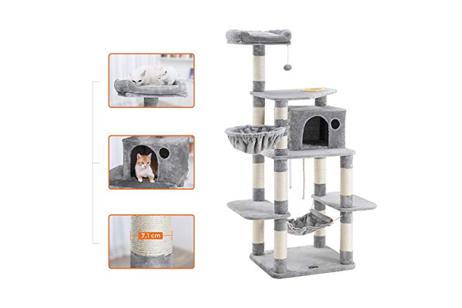 Feandrea PCT99W Scratching Post Cat Tree with Bowl | Light Grey-6