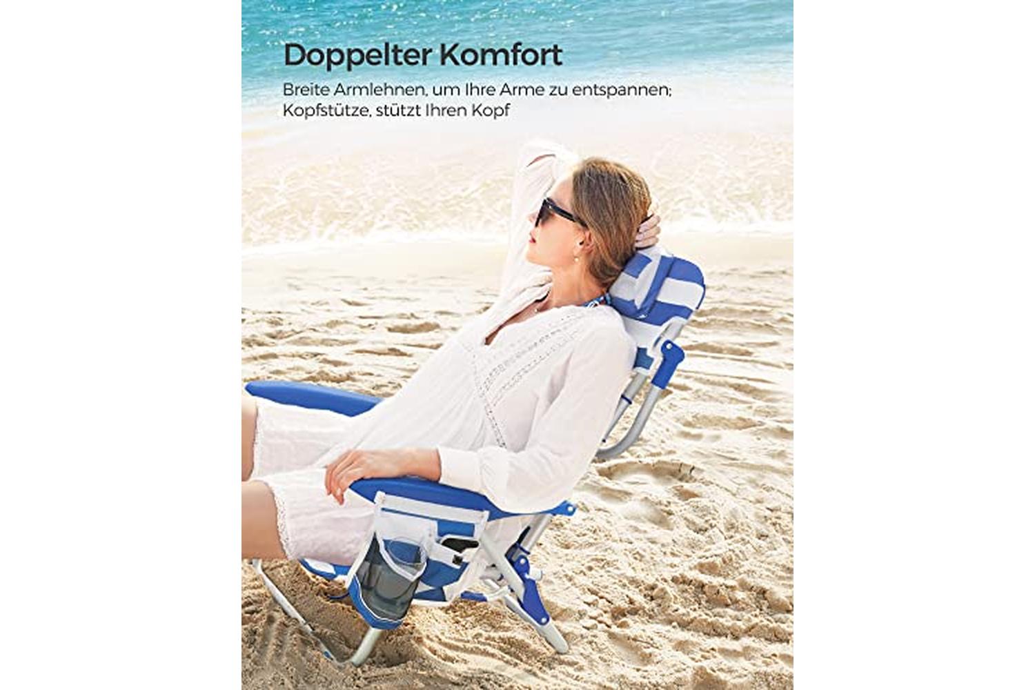 Songmics GCB62BU Beach Chair | Blue & white-4