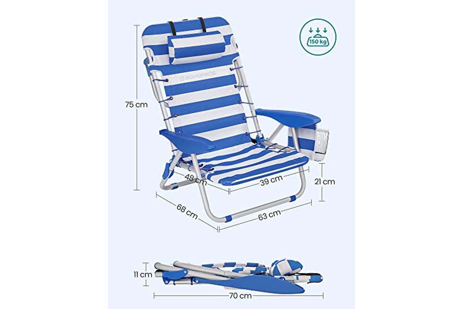 Songmics GCB62BU Beach Chair | Blue & white-7