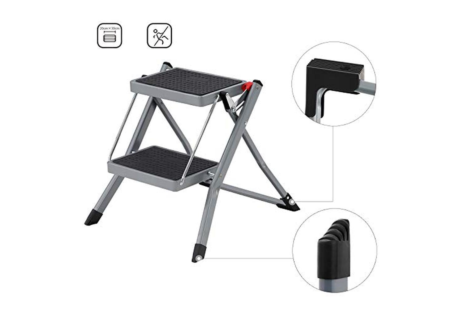 Songmics GSL002GY01 Stepladder With 2 Steps-4