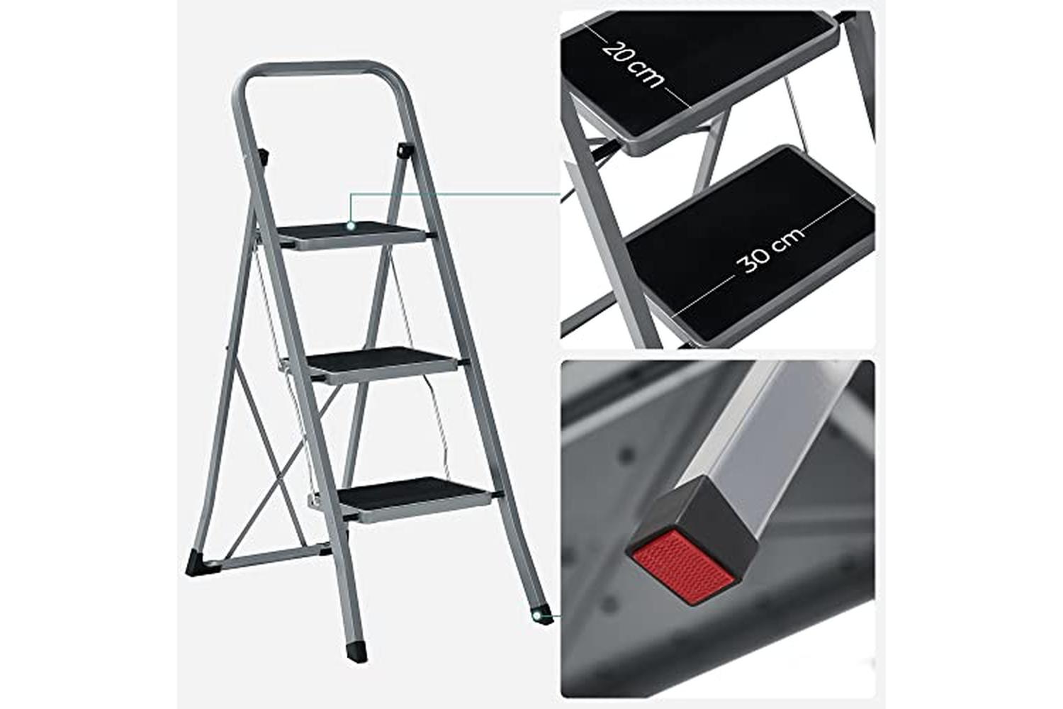 Songmics GSL003GY01 Step Stool With 3 Steps | Grey & Black-5