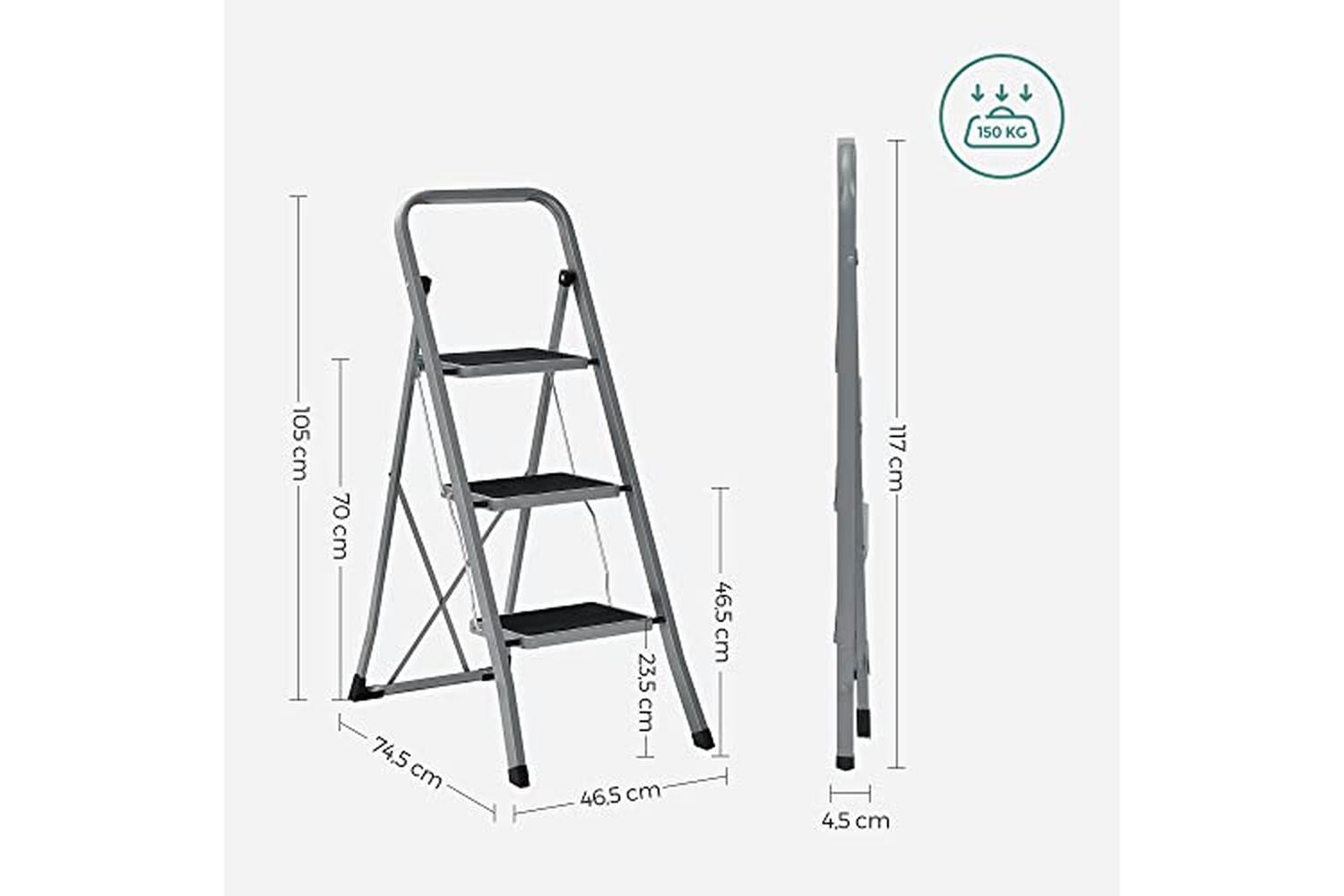 Songmics GSL003GY01 Step Stool With 3 Steps | Grey & Black-7