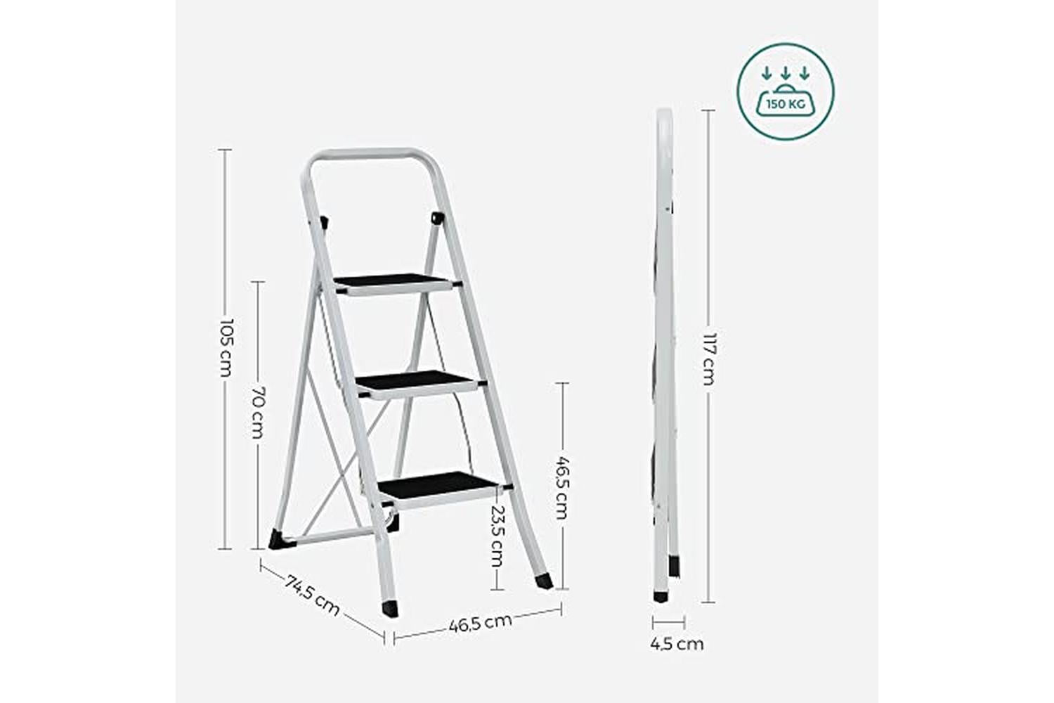 Songmics GSL03WT 3 Steps Household Ladder | White-7