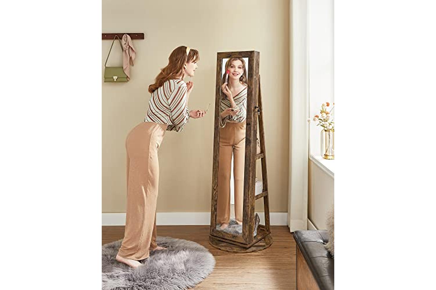 Songmics JJC062K01 360Â° Rotatable Jewelry Cabinet | Vintage Brown-2