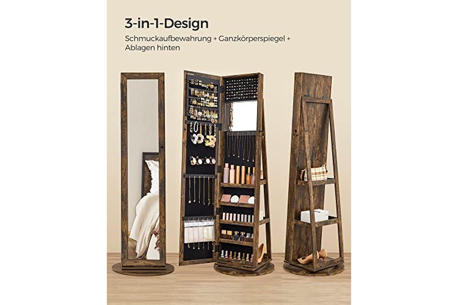 Songmics JJC062K01 360Â° Rotatable Jewelry Cabinet | Vintage Brown-3