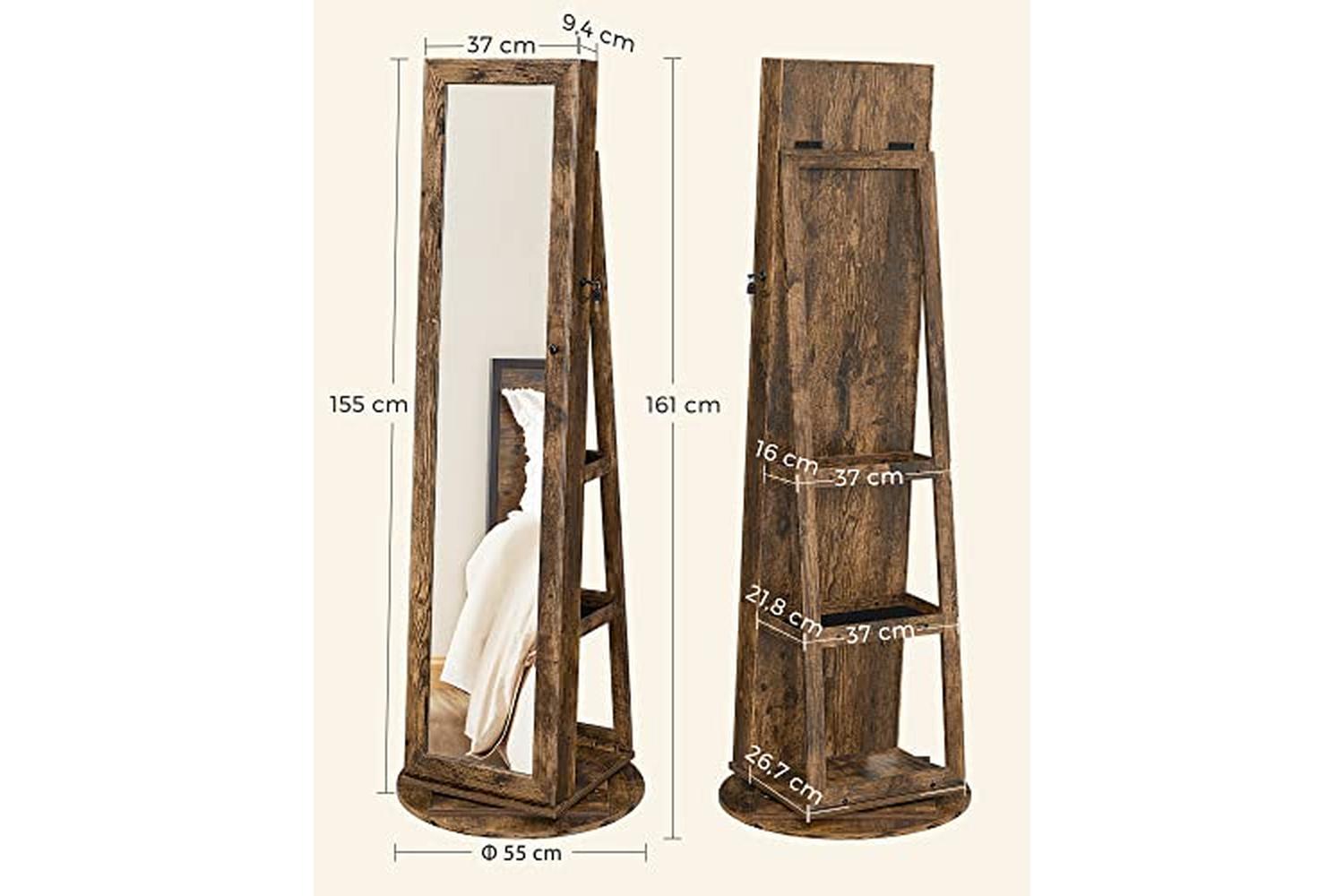 Songmics JJC062K01 360Â° Rotatable Jewelry Cabinet | Vintage Brown-7
