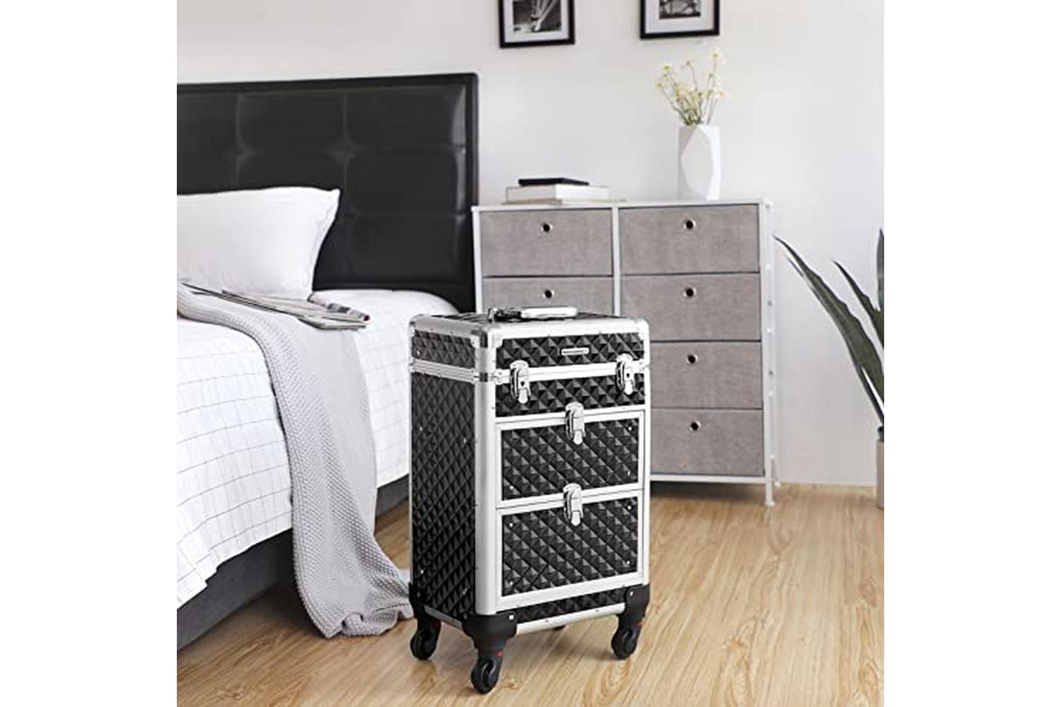 Songmics  JHZ08BK Lockable Makeup Case Rolling Trolley-2