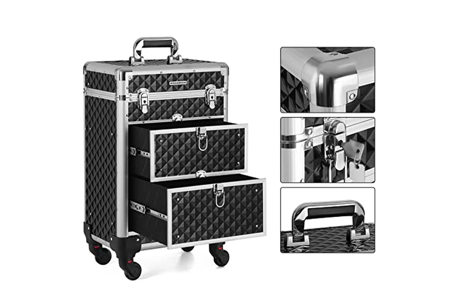 Songmics  JHZ08BK Lockable Makeup Case Rolling Trolley-4