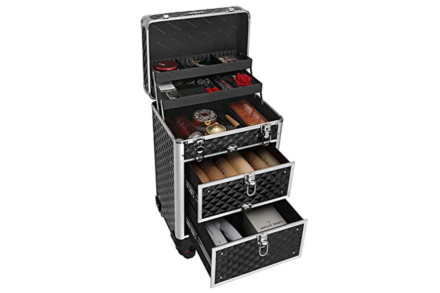 Songmics  JHZ08BK Lockable Makeup Case Rolling Trolley-5