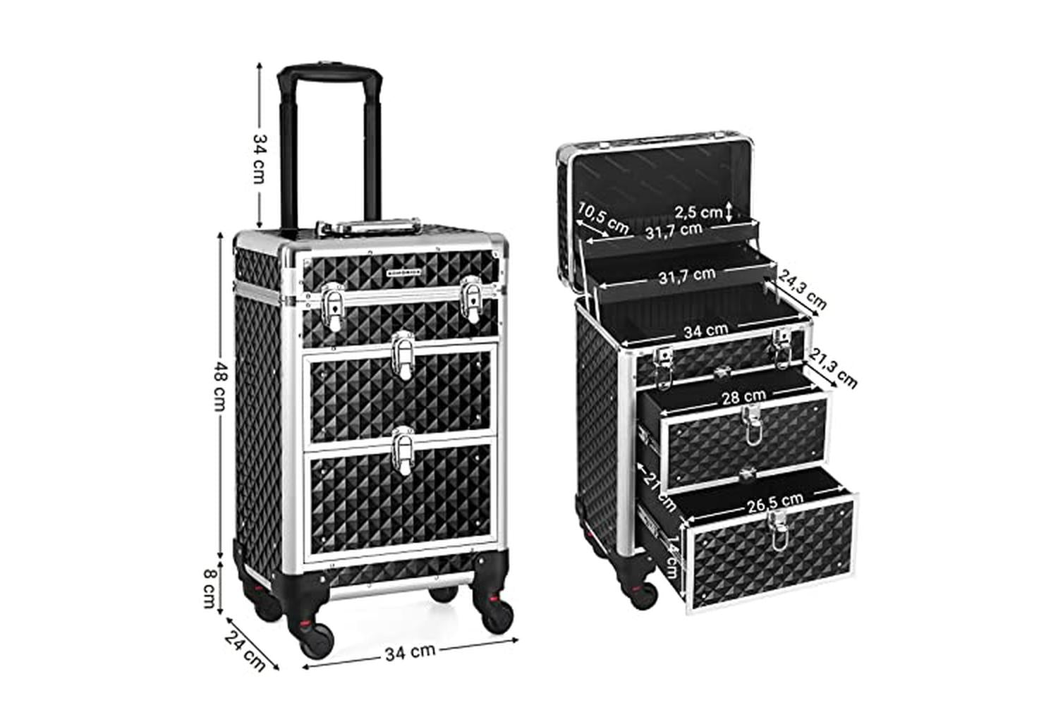 Songmics  JHZ08BK Lockable Makeup Case Rolling Trolley-6
