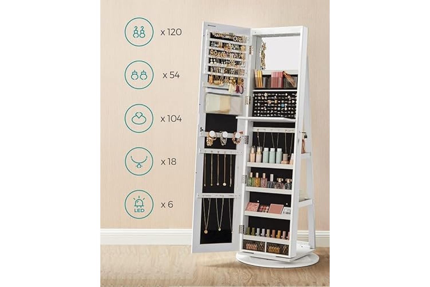 Songmics JJC007W01 Jewelry Cabinet with Mirror-6