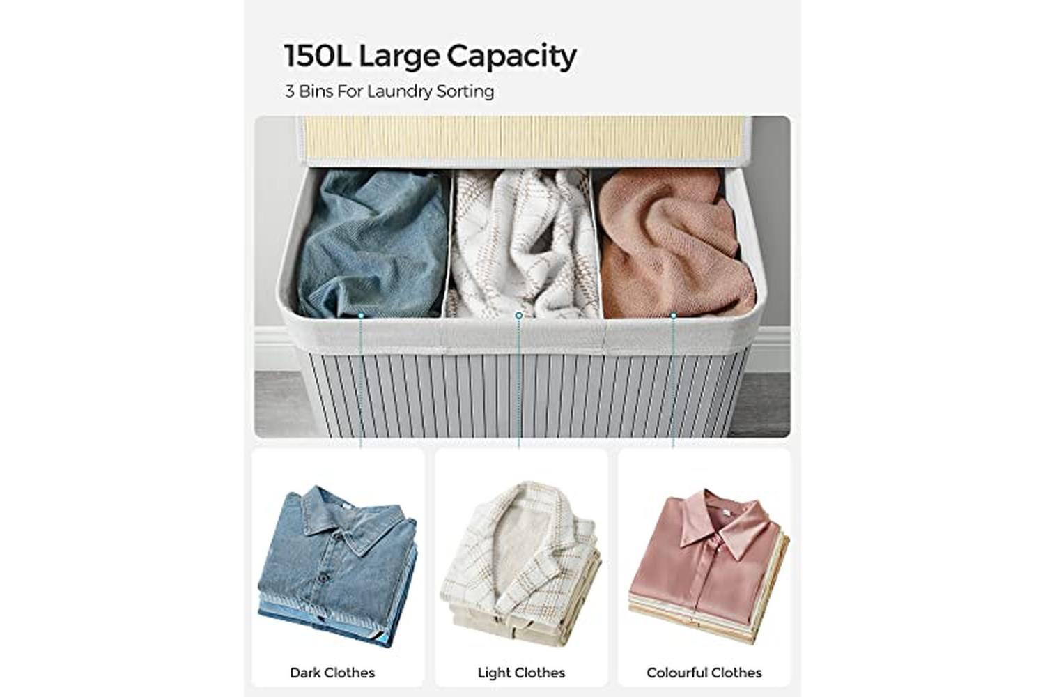 Songmics LCB091G01 3 Compartment Laundry Basket-6