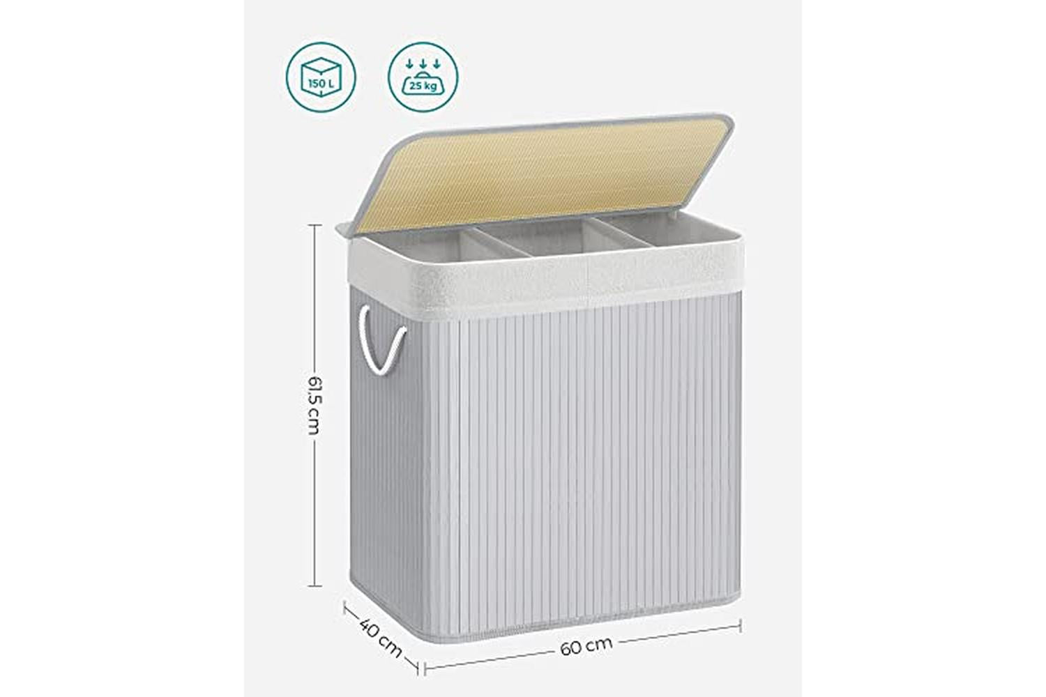 Songmics LCB091G01 3 Compartment Laundry Basket-7