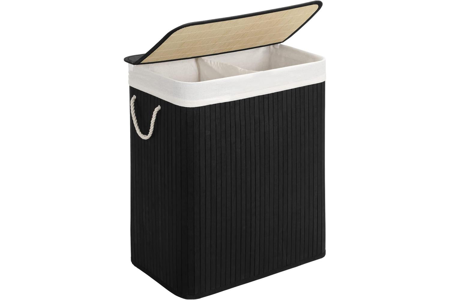 Songmics LCB64BK Bamboo Laundry Basket with 2 Compartments