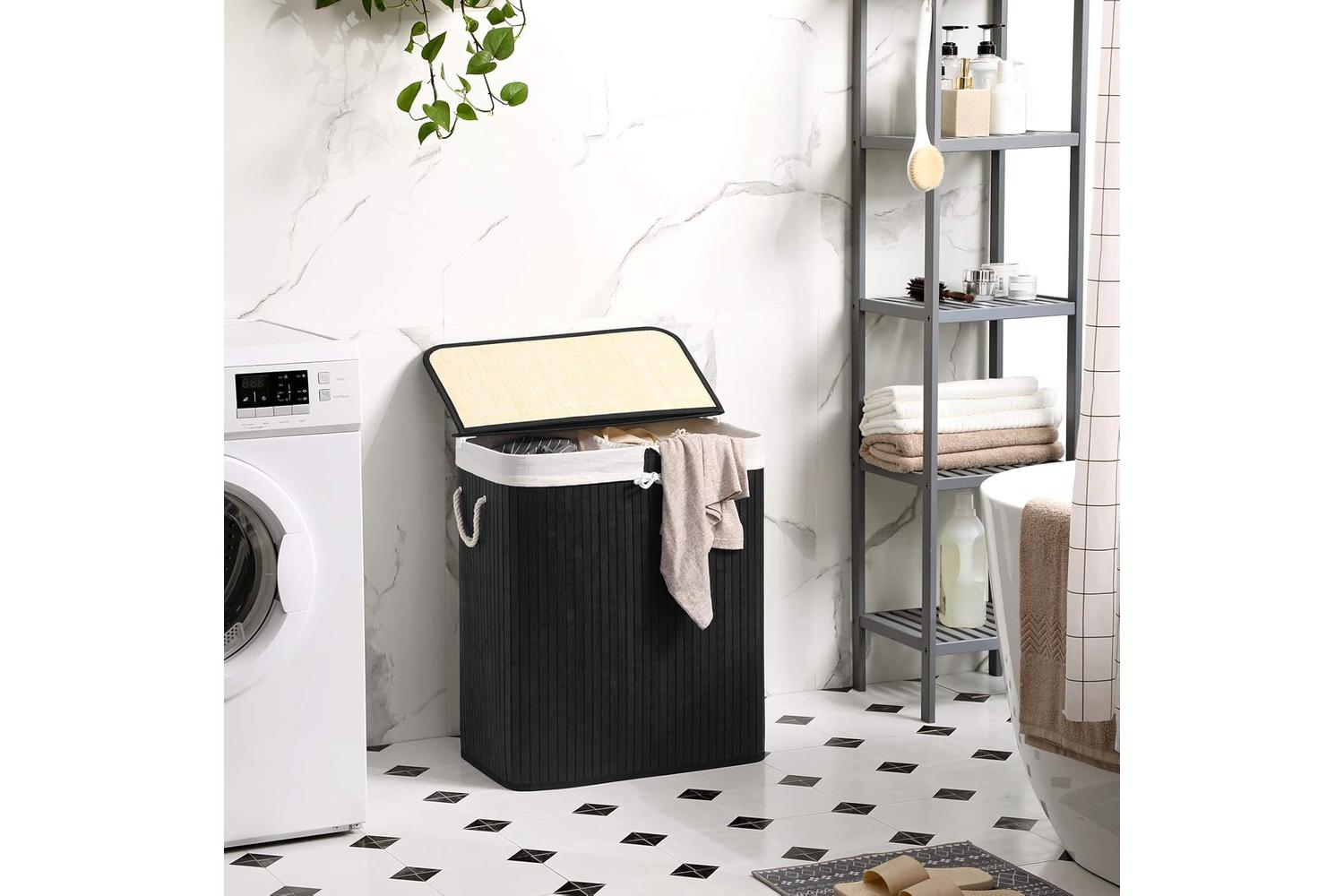Songmics LCB64BK Bamboo Laundry Basket with 2 Compartments-2