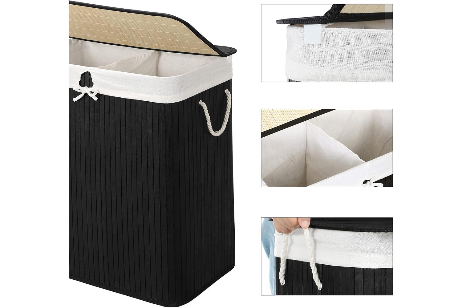 Songmics LCB64BK Bamboo Laundry Basket with 2 Compartments-5