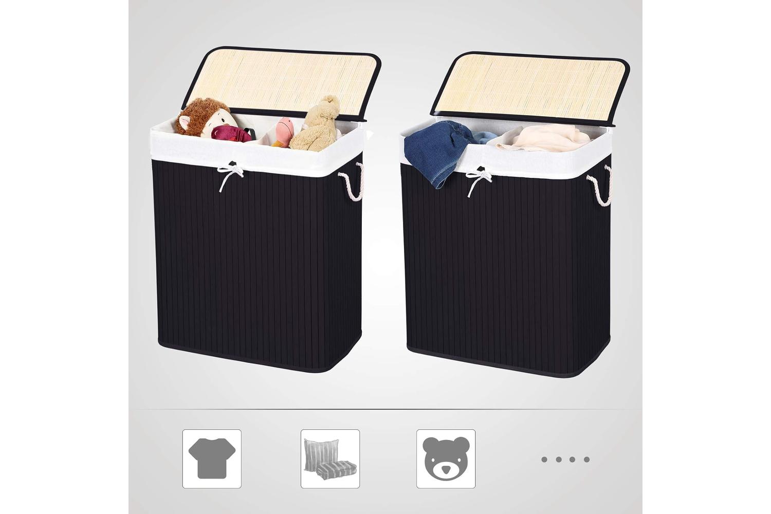 Songmics LCB64BK Bamboo Laundry Basket with 2 Compartments-6