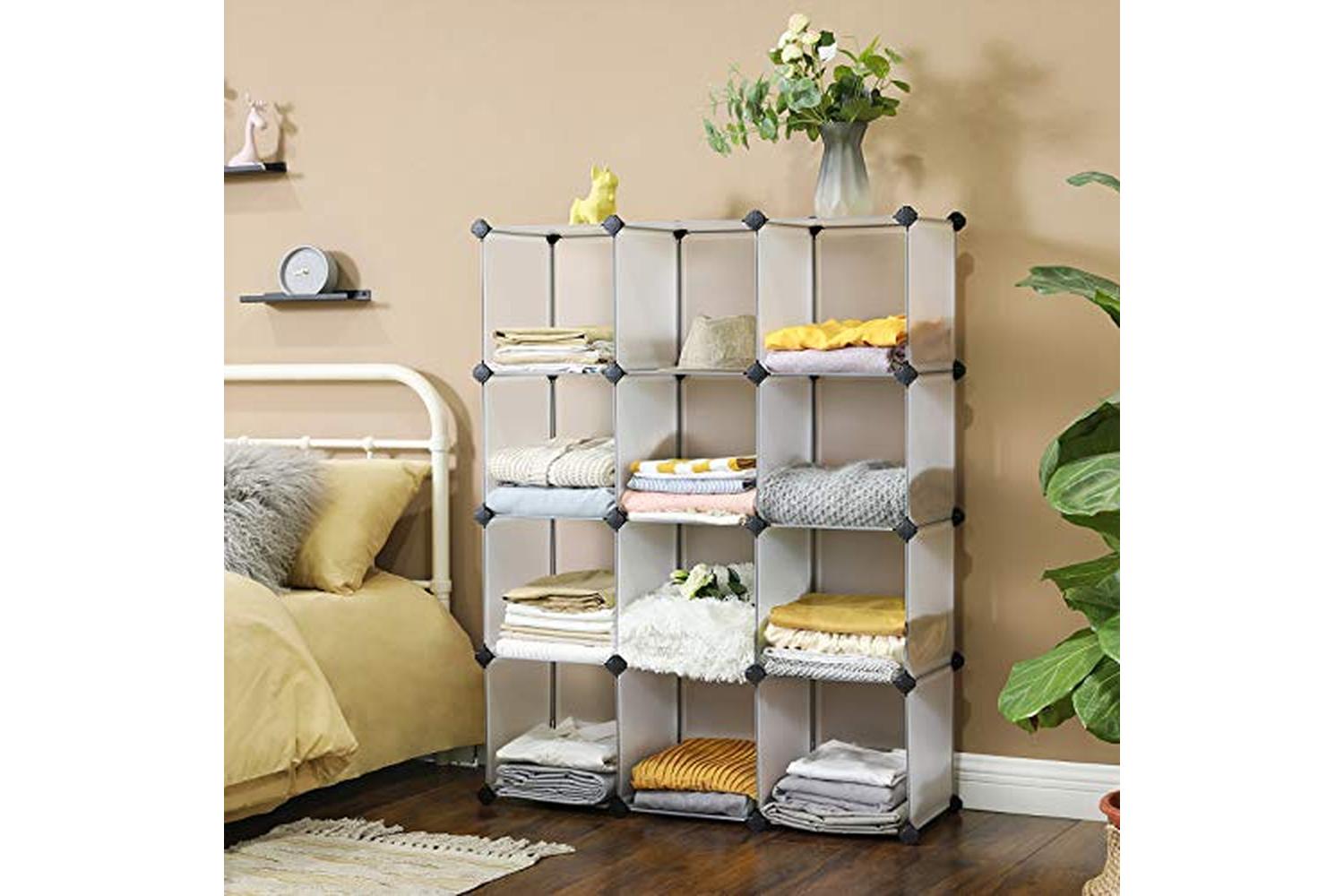 Songmics LPC34L Boltless Shelving System 12 Cubes | White-2