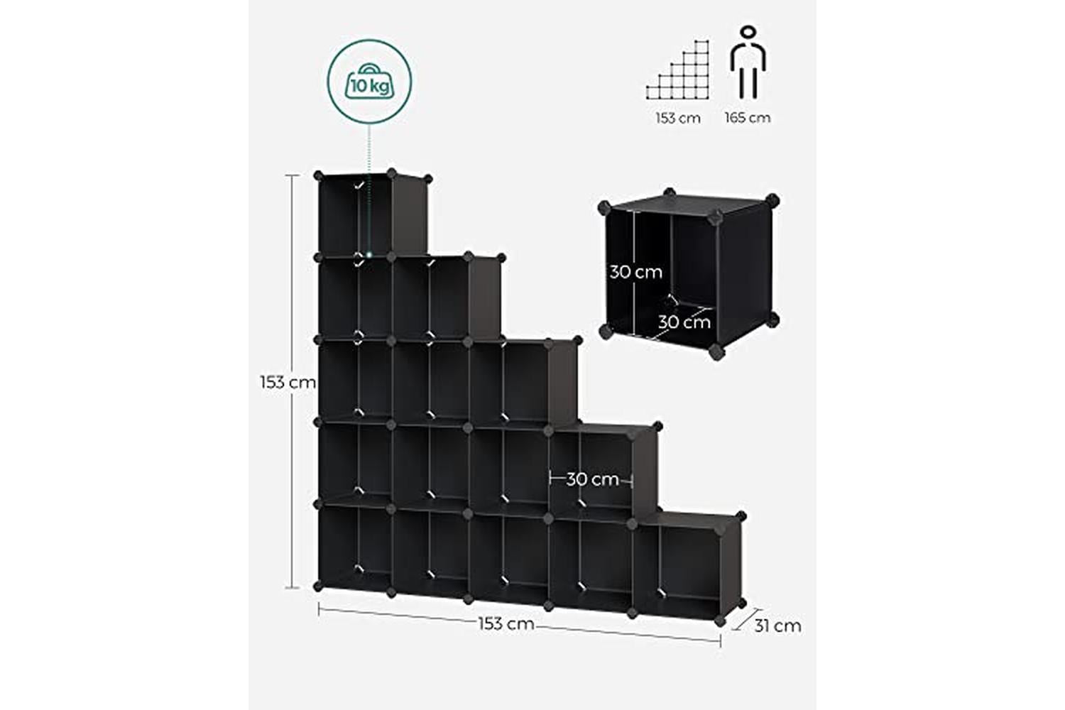 Songmics LPC44BK 15 Cube Storage Unit Shoe Rack | Black-3
