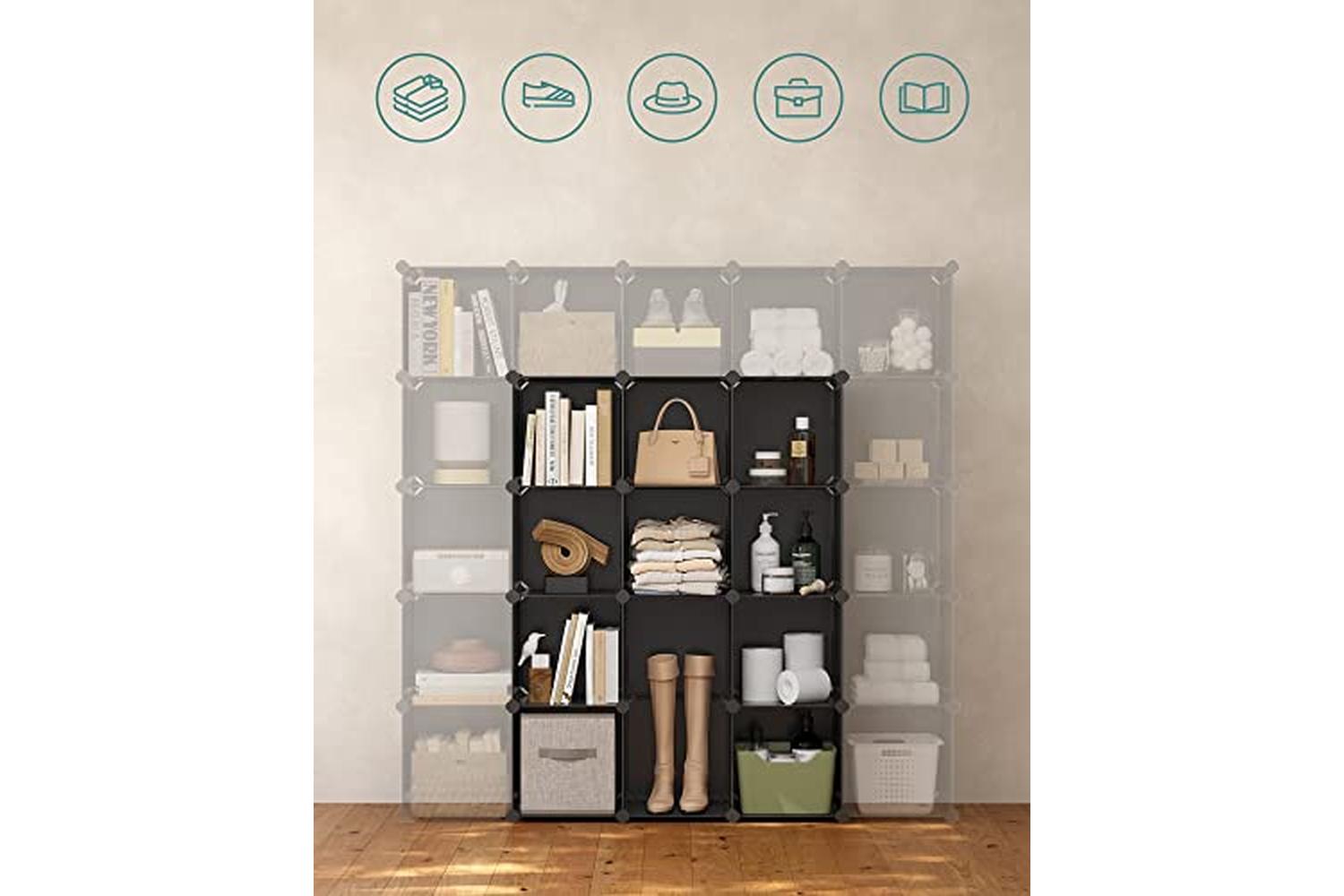 Songmics LPC44BK 15 Cube Storage Unit Shoe Rack | Black-7