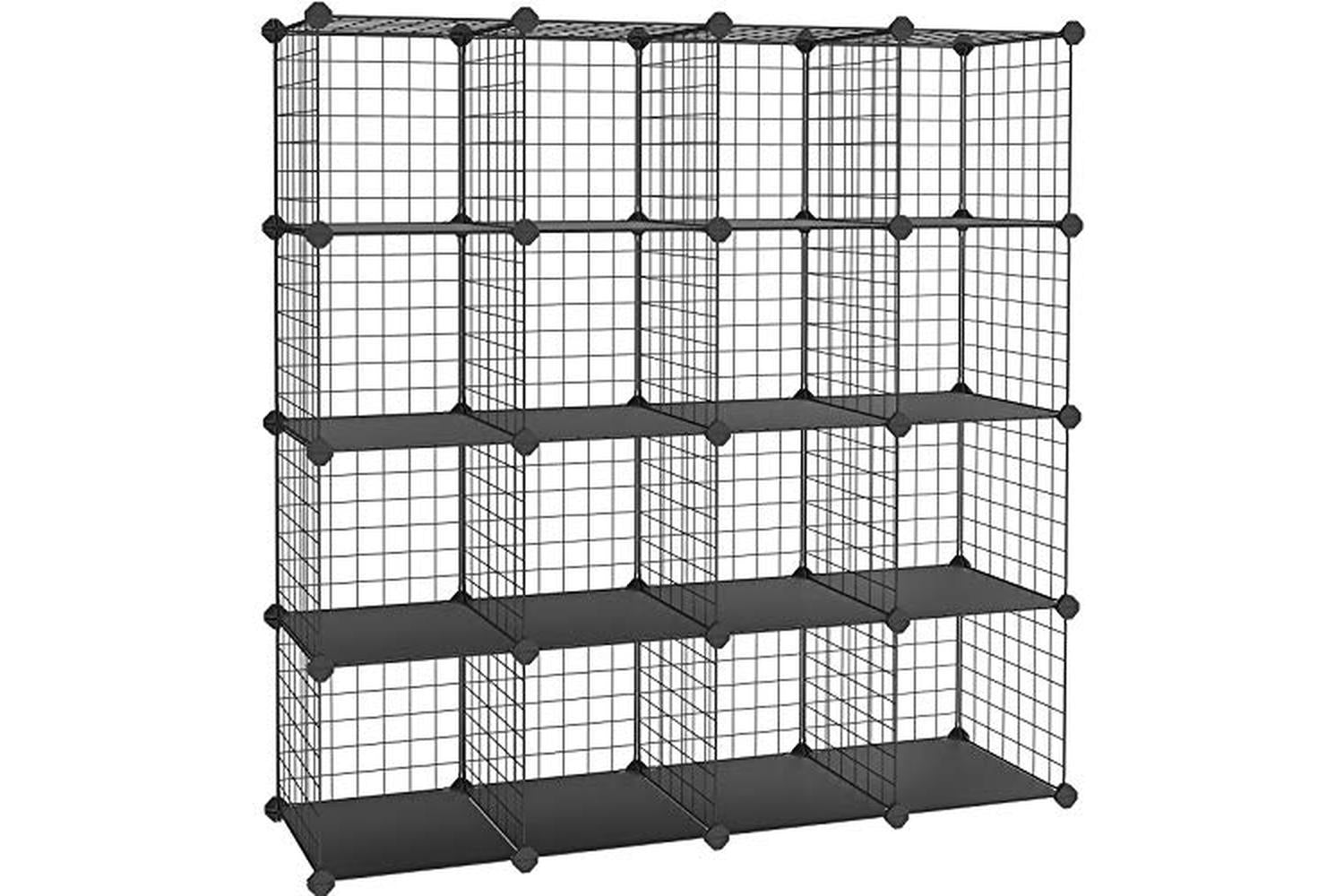 Songmics LPI44H 16 Lattice Cubes Boltless Shelf | Black