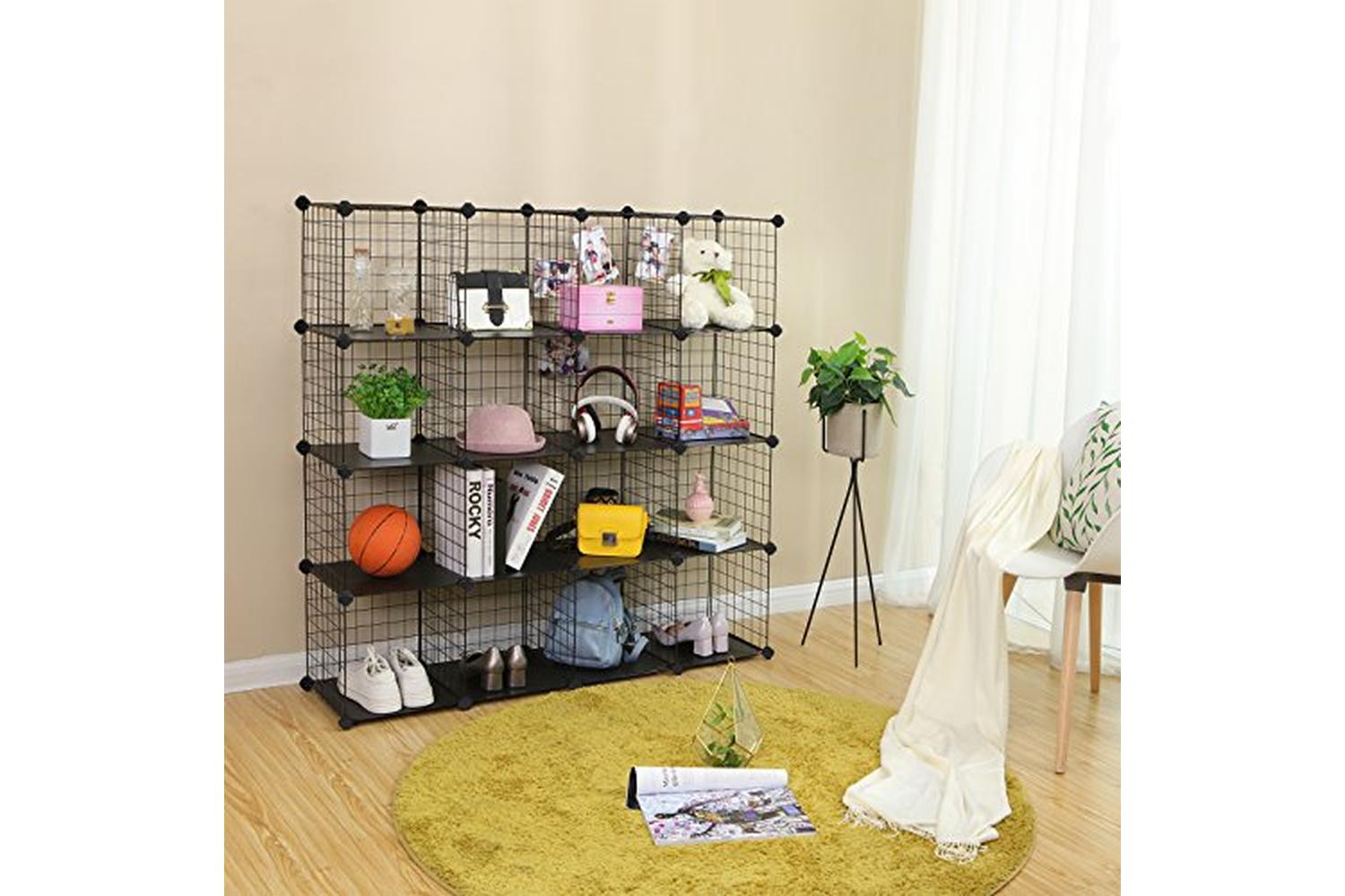 Songmics LPI44H 16 Lattice Cubes Boltless Shelf | Black-2