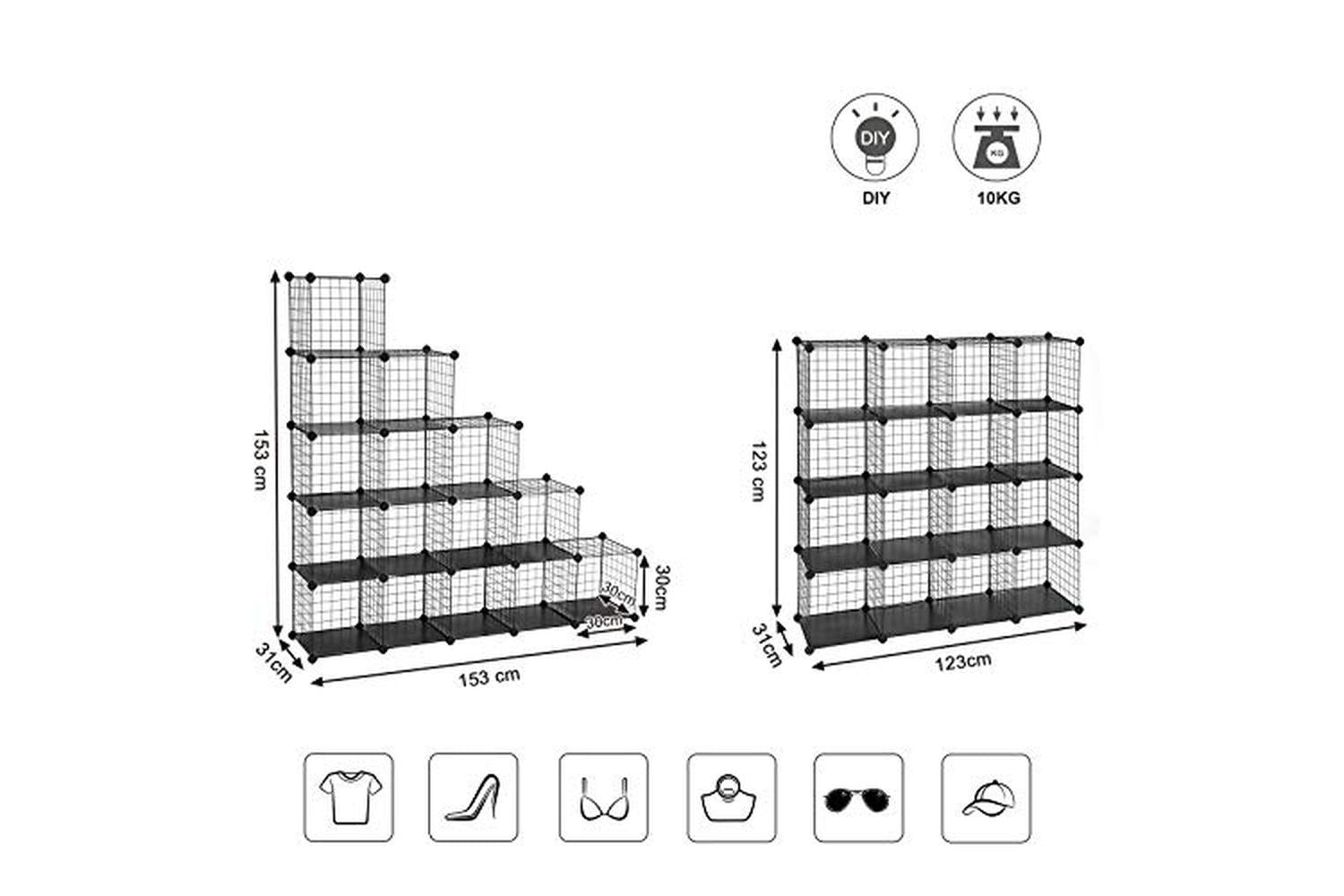 Songmics LPI44H 16 Lattice Cubes Boltless Shelf | Black-3