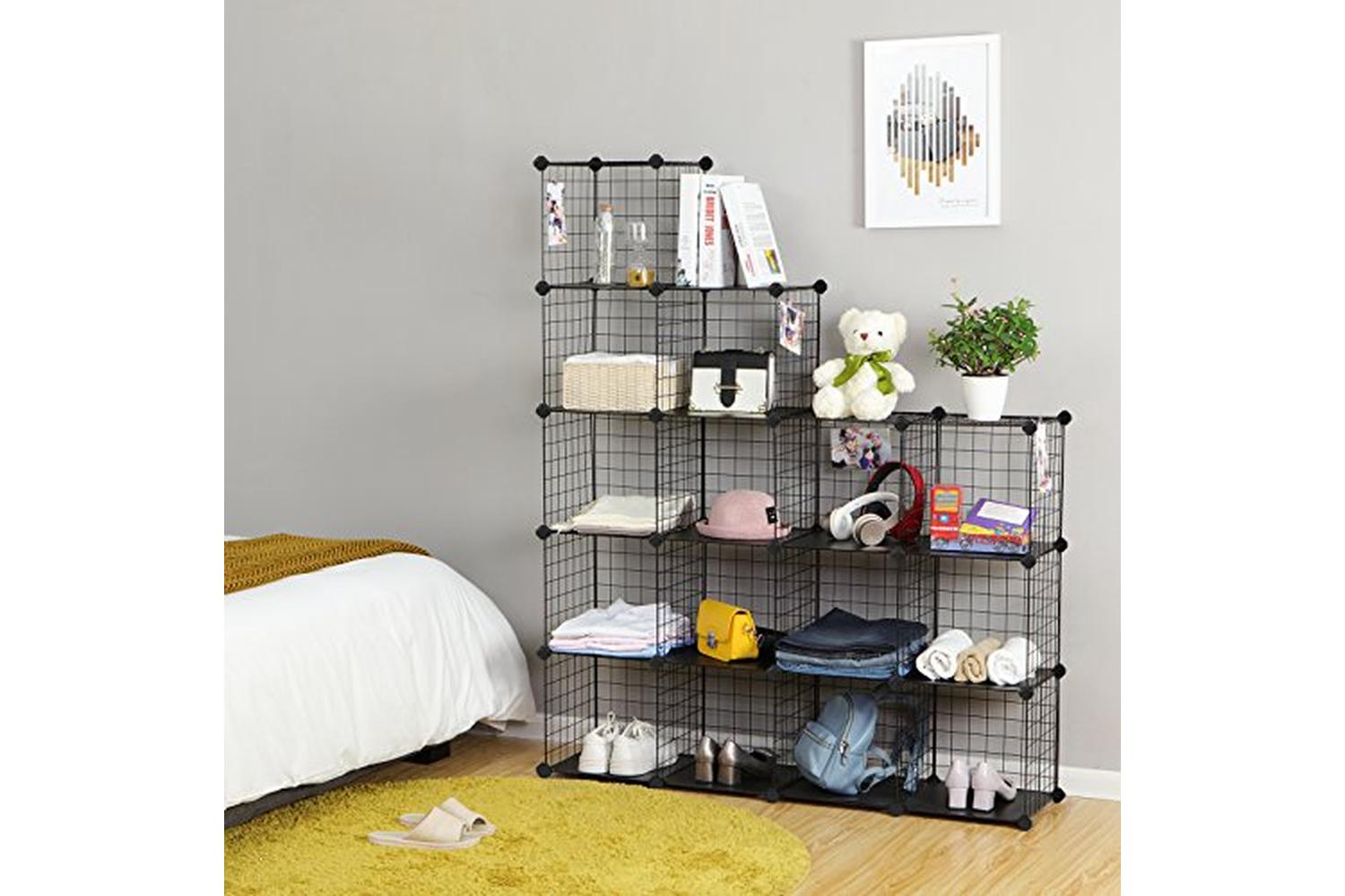 Songmics LPI44H 16 Lattice Cubes Boltless Shelf | Black-4